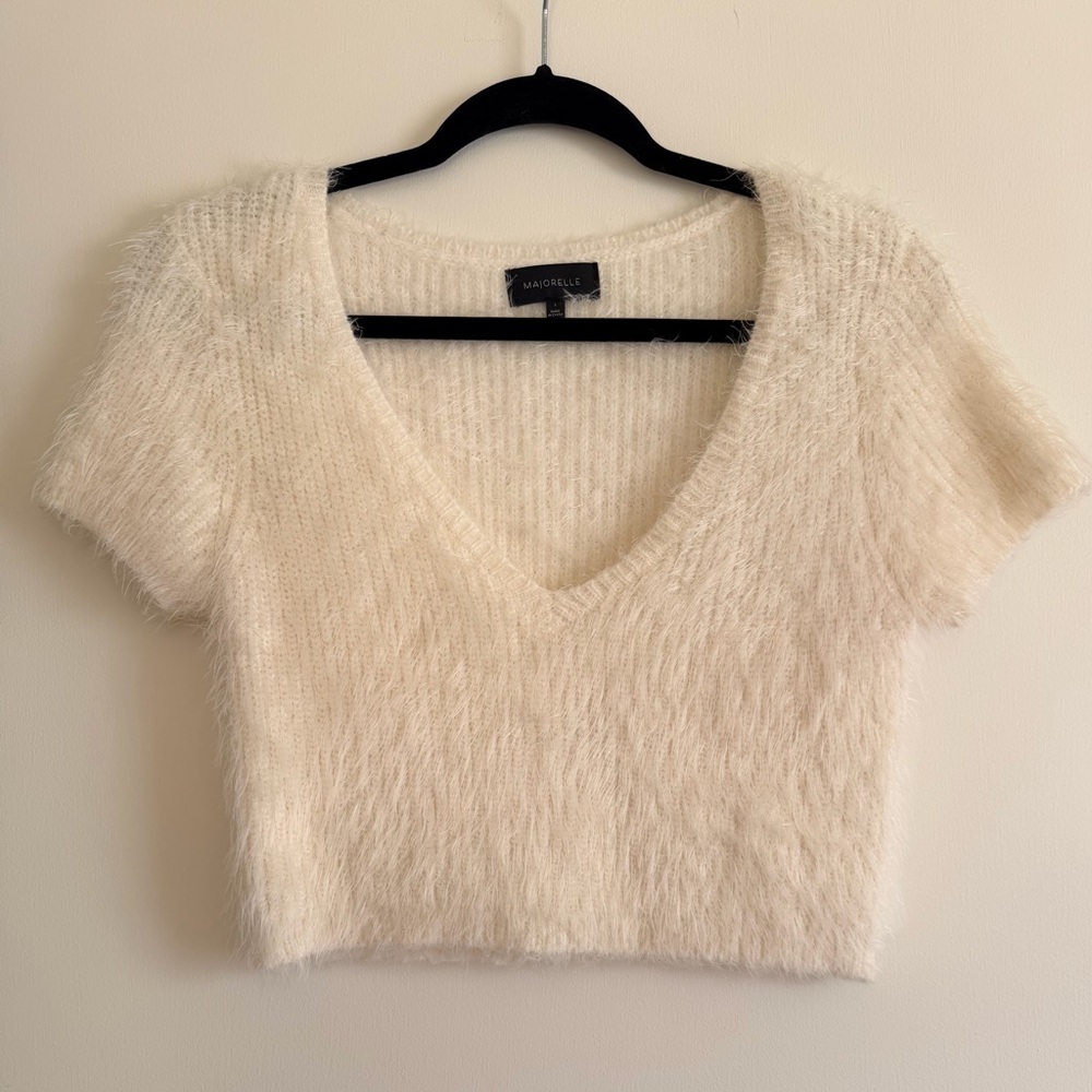 MAJORELLE Women's White Fuzzy Crop Top